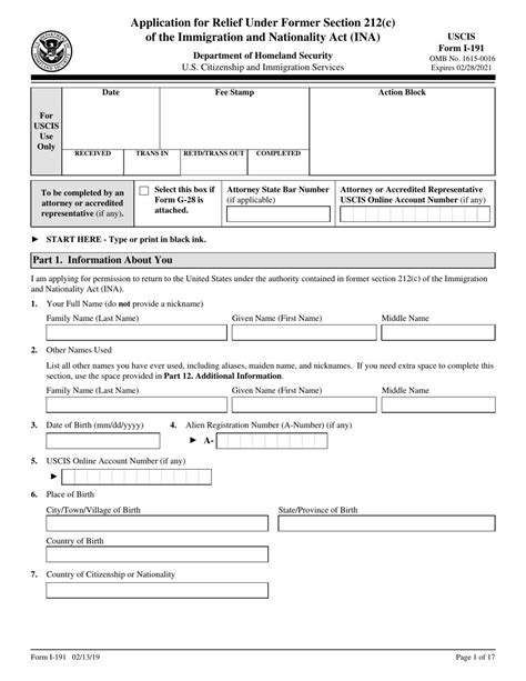Uscis Form I 191 Fill Out Sign Online And Download Fillable Pdf
