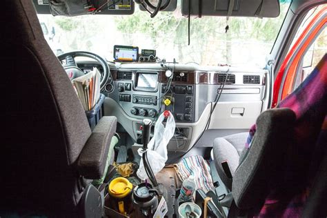 photos from inside the cabs of long distance truckers cab tool bench eighteen wheeler