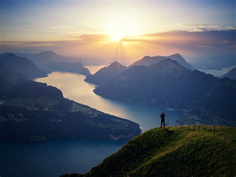 Suiza Lucerna Lake Sunrise Travel 4k Ultra Hd Avance