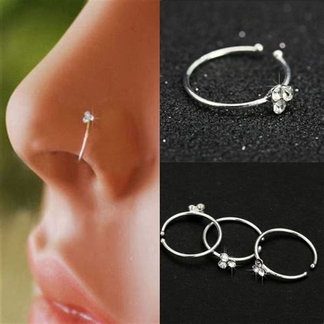 new arrival crystal rhinestone flower surgical steel nose ring hoop women s body piercing