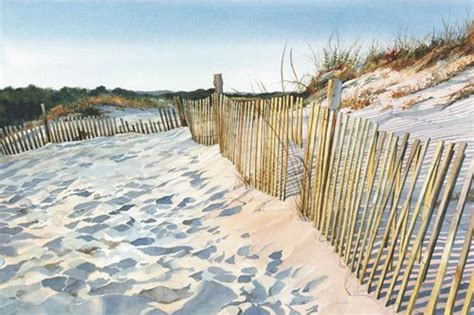 Dune Fence Beach Watercolor Beach Painting Watercolor Landscape