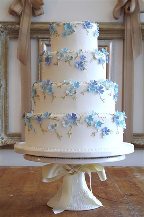 Tiered Wedding Cake With Blue Flowers Wedding Cakes With Flowers