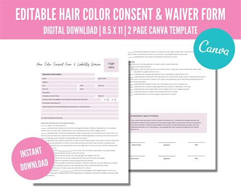 Hair Stylist Consultation Forms Hair Color Waiver Form Etsy Uk