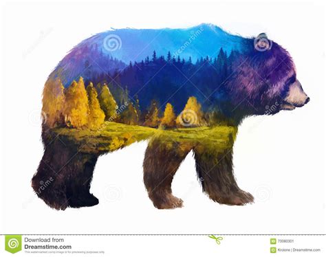 Bear Double Exposure Illustration Stock Illustration Illustration Of