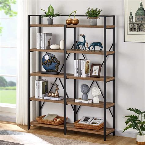 Buy Orri Industrial Bookshelf 5 Tier Rustic Wood Etagere Bookcase