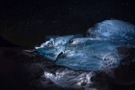 Luminous Hummocks Of The Blue Ice Of Lake Baikal Under The