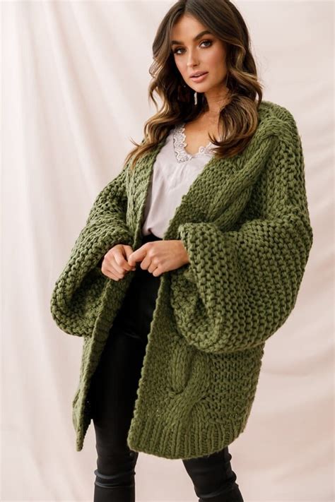 shop the vermont oversized garter knit cardigan olive selfie leslie chunky knit sweater