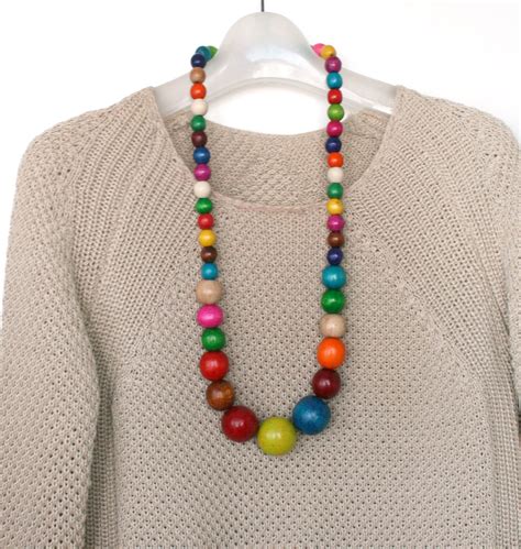 Colorful Necklace For Women Wooden Bead Necklace Long Beaded Etsy