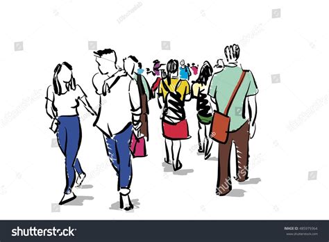 Group People Walking Free Hand Sketch Stock Illustration 485979364