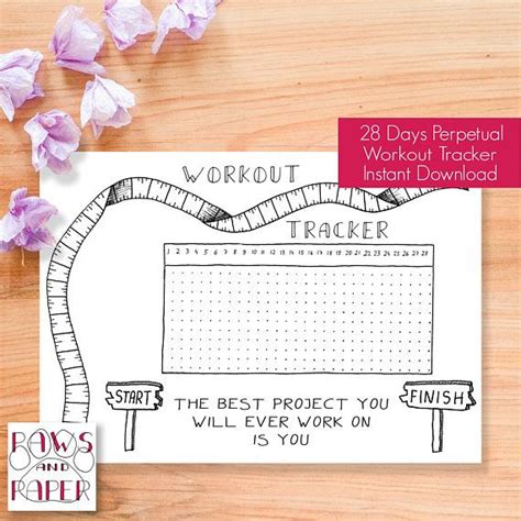 28 Day Workout Tracker Printable Planner Inserts • Fitness Planner