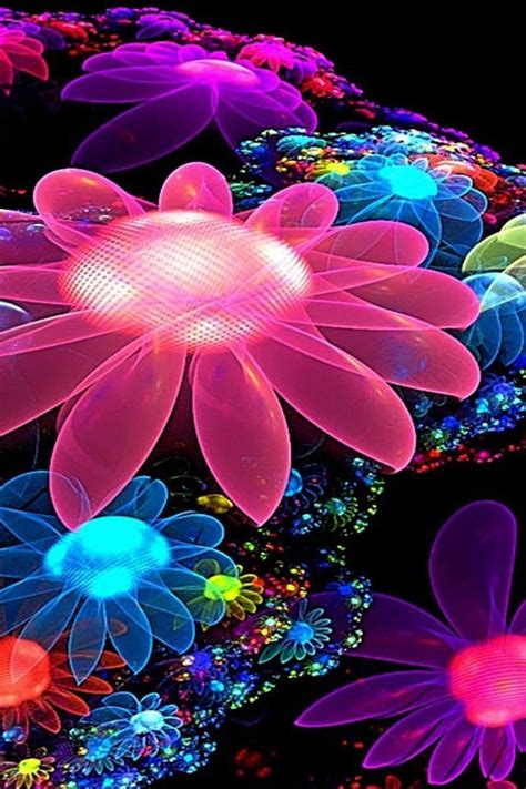3d Neon Flowers Wallpaper Iphone Resolution Colorful Background