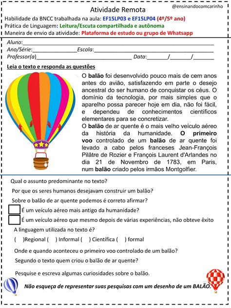 Exercício De Interpretação De Texto De Acordo Com A Bncc Para Trabalhar