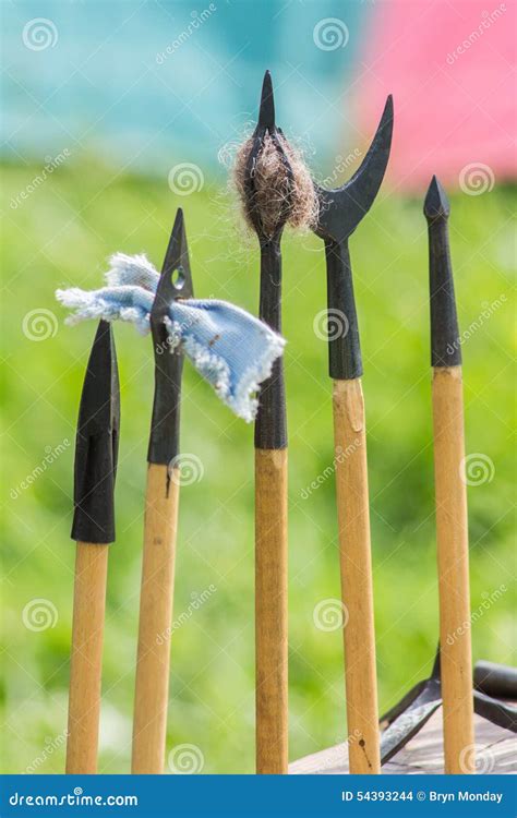 A Row Of Medieval Arrowheads Stock Photo Image Of Hair Pointed 54393244