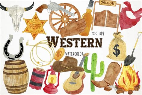 Watercolor Western Clipart Western Clip Art Cowboy Clipart