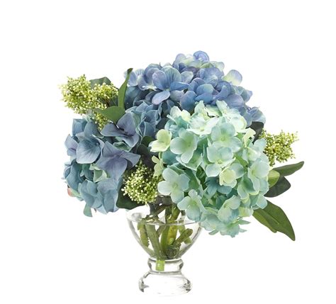 Hydrangea (BF167): Hydrangea, Blue, Glass Footed Vase, 13wx13dx11h | Blue hydrangea, Hydrangea, Vase