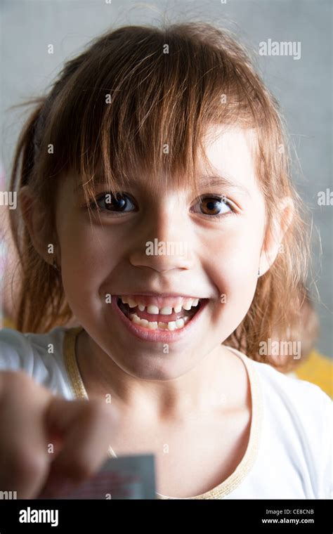 Cheerful Little Girl Smile White Isolated Stock Photo Alamy