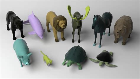 3d Model 10 Low Poly Colored Animals Pack Vr Ar Low Poly Cgtrader