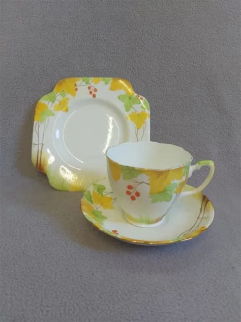 Grafton Fine Bone China Art Deco Trio Tea Cup Saucer Side Plate Hand Painted Picclick Uk