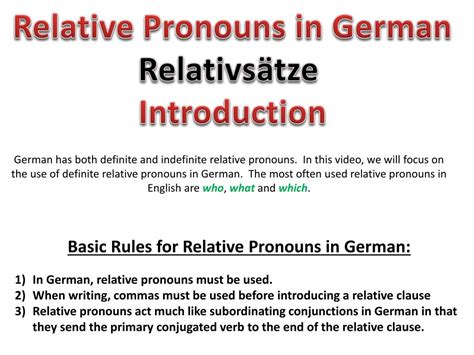 Ppt Relative Pronouns In German Relativsätze Introduction Powerpoint