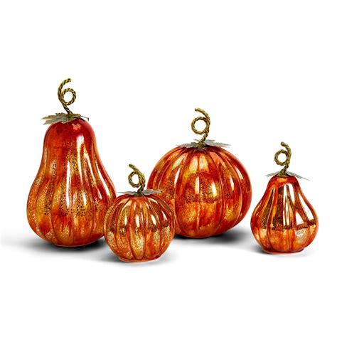 S 4 Led Light Up Mercury Glass Pumpkins