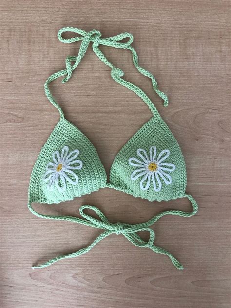 Delicate Daisy Crochet Bikini Top Handmade Custom Fit Bikini Top In