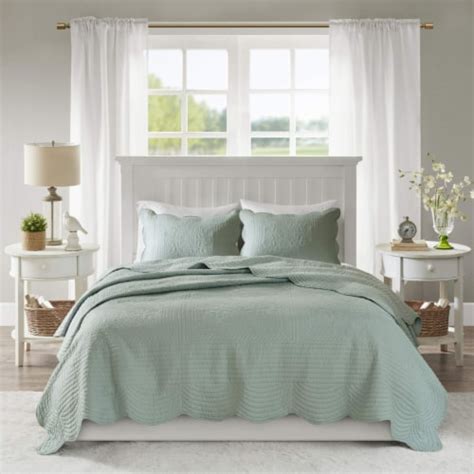 Madison Park Tuscany Piece Reversible Scalloped Edge Coverlet Set Seafoam Full Queen Unit