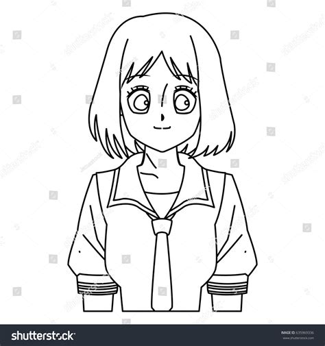 Cartoon Girl Anime Character Outline Stock Vector