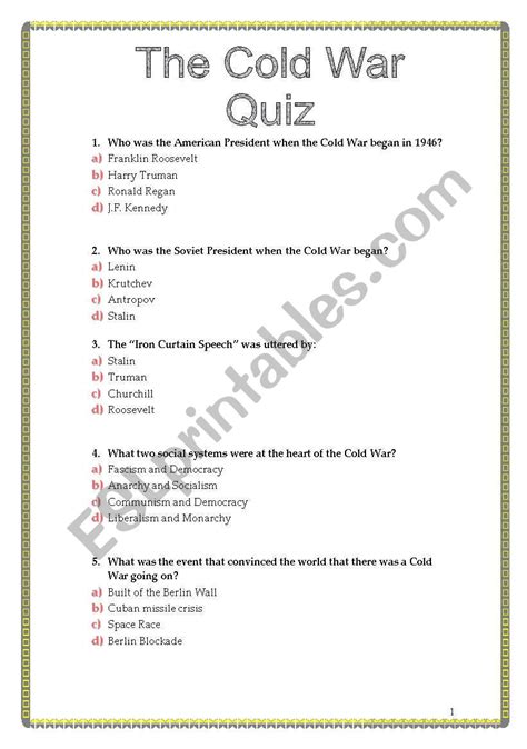 Quiz & Worksheet Everyday Life In America During The Cold War Cold