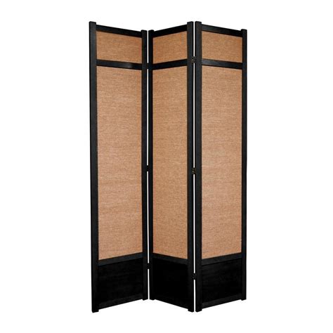 Shop Oriental Furniture Jute 3 Panel Black Wood And Fabric Folding