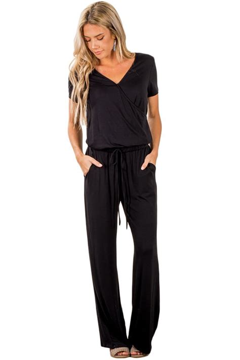 Hualong Casual Short Sleeve Womens Black Jumpsuit Online Store For