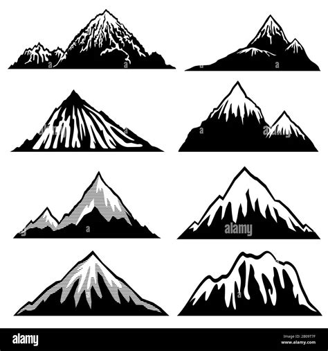 Highlands Mountains Vector Silhouettes With Snow Capped Peaks And