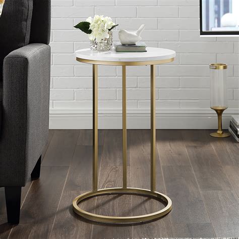 Ember Interiors Modern Glam Athena C Shaped End Table Faux Marblegold