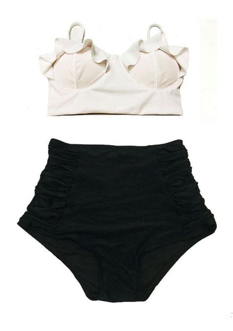 White Midkini Top And Black Ruched Highwaisted High By Venderstore 39