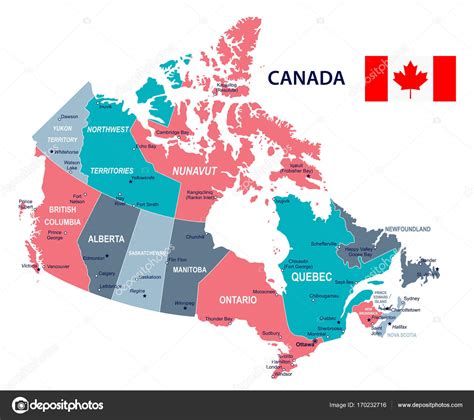 El Mapa De Canada Con Regiones Y Sus Capitales Vector Muy Detallado