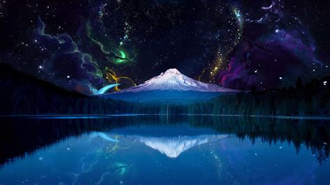 Fantasy Night Landscape With Mount Hood Wallpaper Backiee