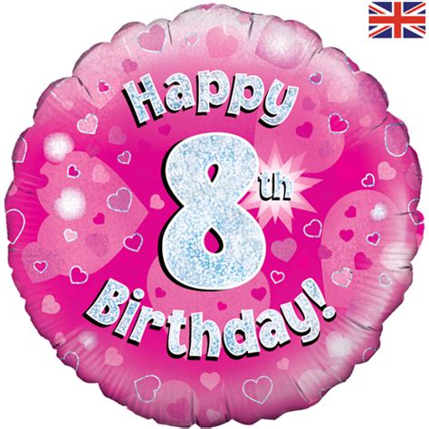 18 Inch Happy 8th Birthday Pink Foil Balloon Balloon Market