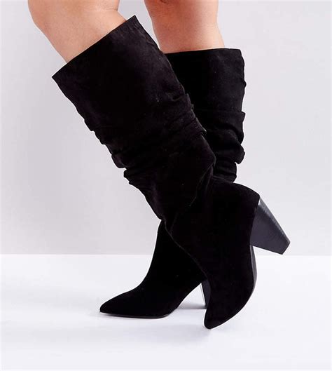 Asos Cadet Wide Fit Slouch Knee Boots Princess Eugenie Black Boots