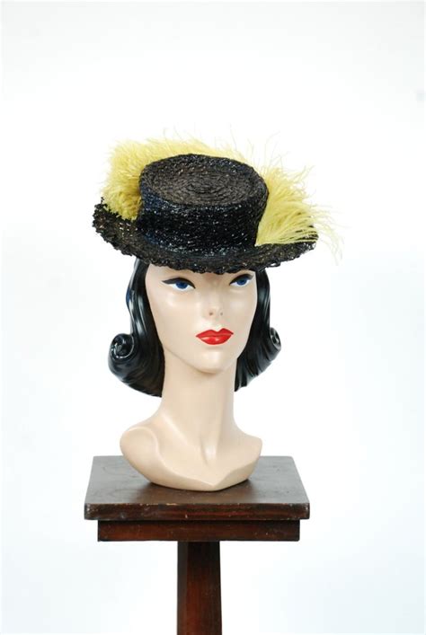 Vintage 1940s Tilt Hat Jaunty Black Cellophane 40s Tilt Etsy