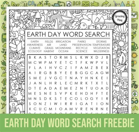 Earth Day Word Search Pdf Free Growing Play