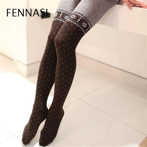 fennasi autumn winter sexy warm women pantyhose with print polka dots black tights women collant