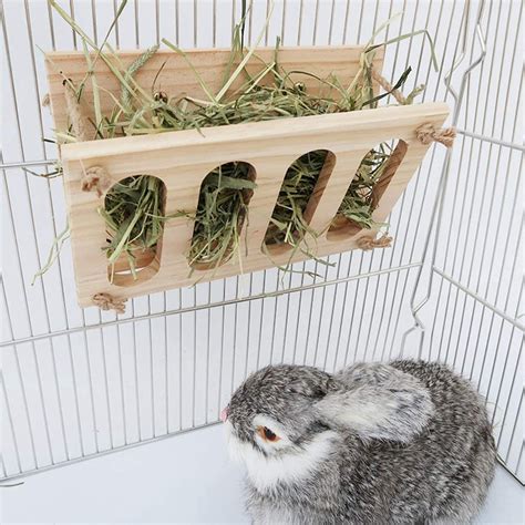 Rabbit Wooden Hay Rack Multi Functional Manger Grass Holder For Small