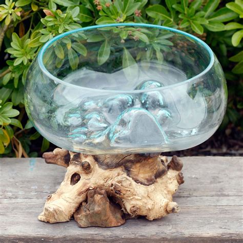 Melted Glass Bowl On Driftwood Unique And Quirky One Of A Kind Etsy