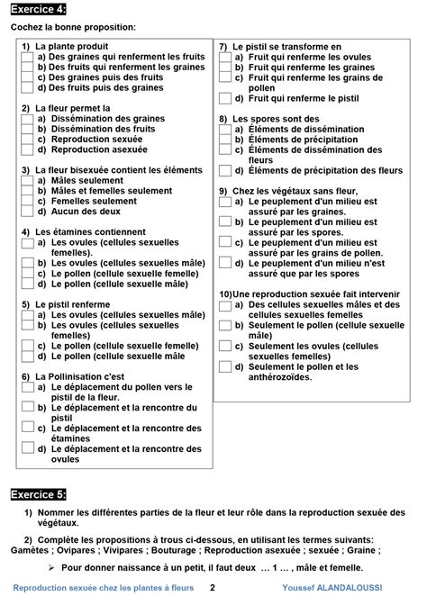 Solution Exercices Unit 2 La Reproduction Sexuee Chez Les Plante A