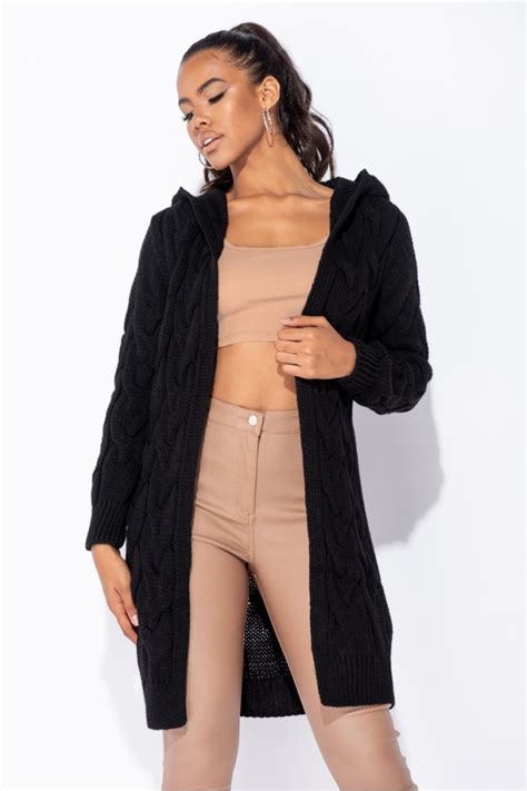 Relevance lowest price highest price most popular most favorites newest. Black Chunky Cable Knit Hooded Edge To Edge Midi Cardigan ...