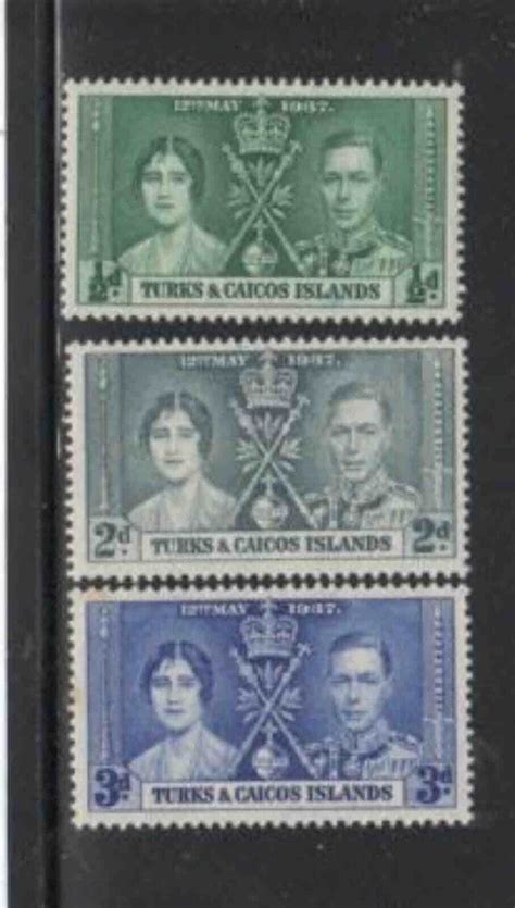 Turks Caicos Islands 75 77 1937 Coronation Issue Mint VF LH O G Bb