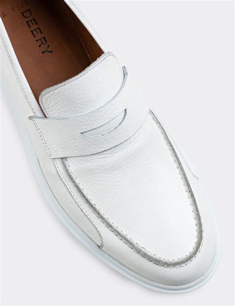 White Leather Loafers 01564mbyzp01 Deery