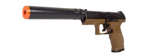 Umarex Licensed Airsoft Walther Ppq Spring Pistol W Suppressor Tan