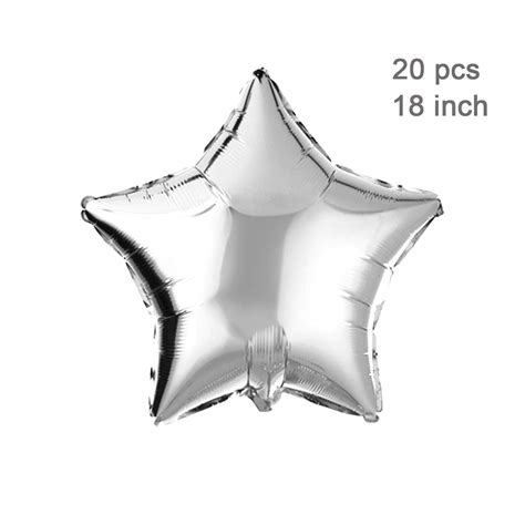 18 Silver Star Shaped Foil Balloons Mylar Helium Balloons