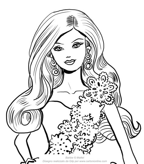 Barbie Party Magic With White Dress With A Face In The Foreground Coloring Pages