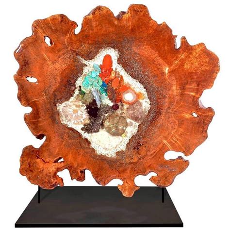 Free Standing Contemporary Art Sculpture In Maple With Crystals And